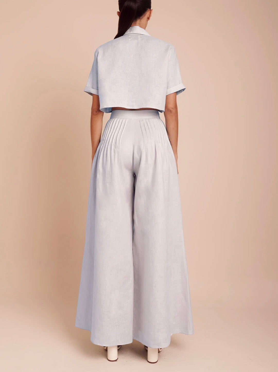 Ice Blue High-Waist Pleated Wide-Leg Pants