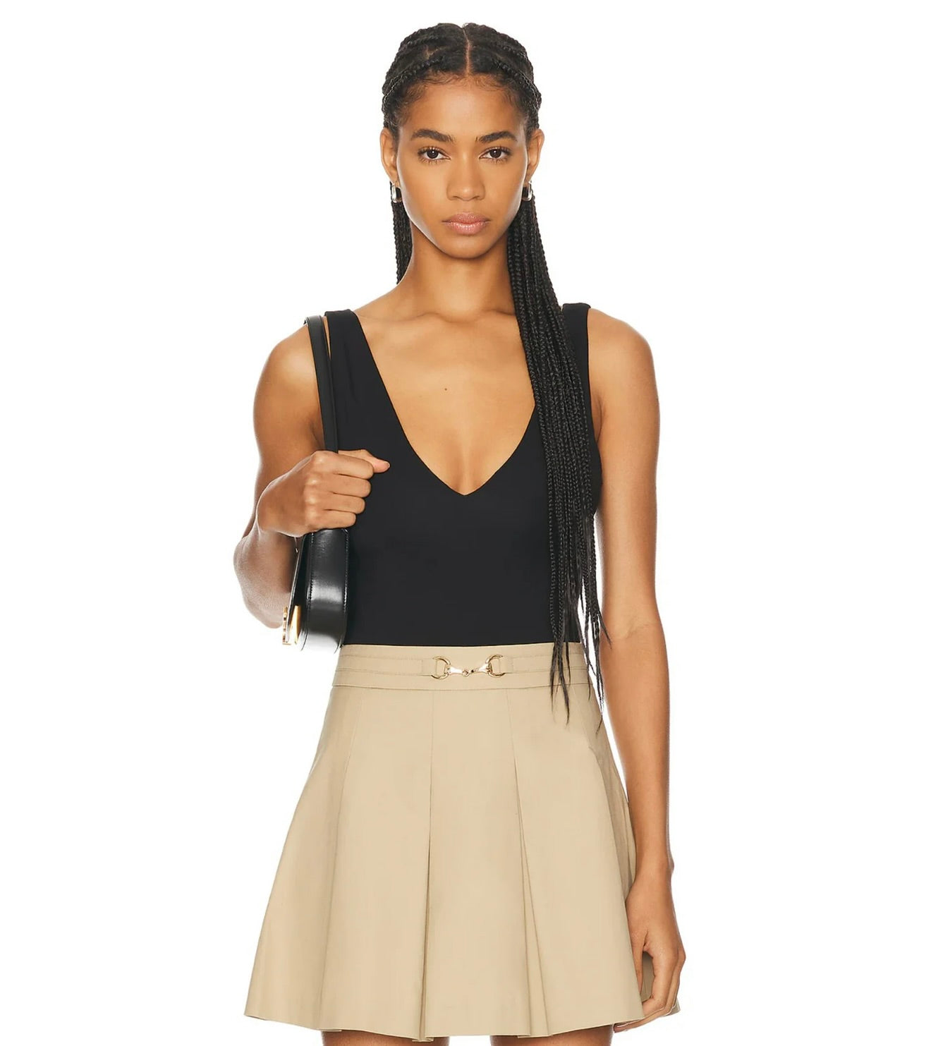 Black Bamboo-Viscose Plunge V Bodysuit