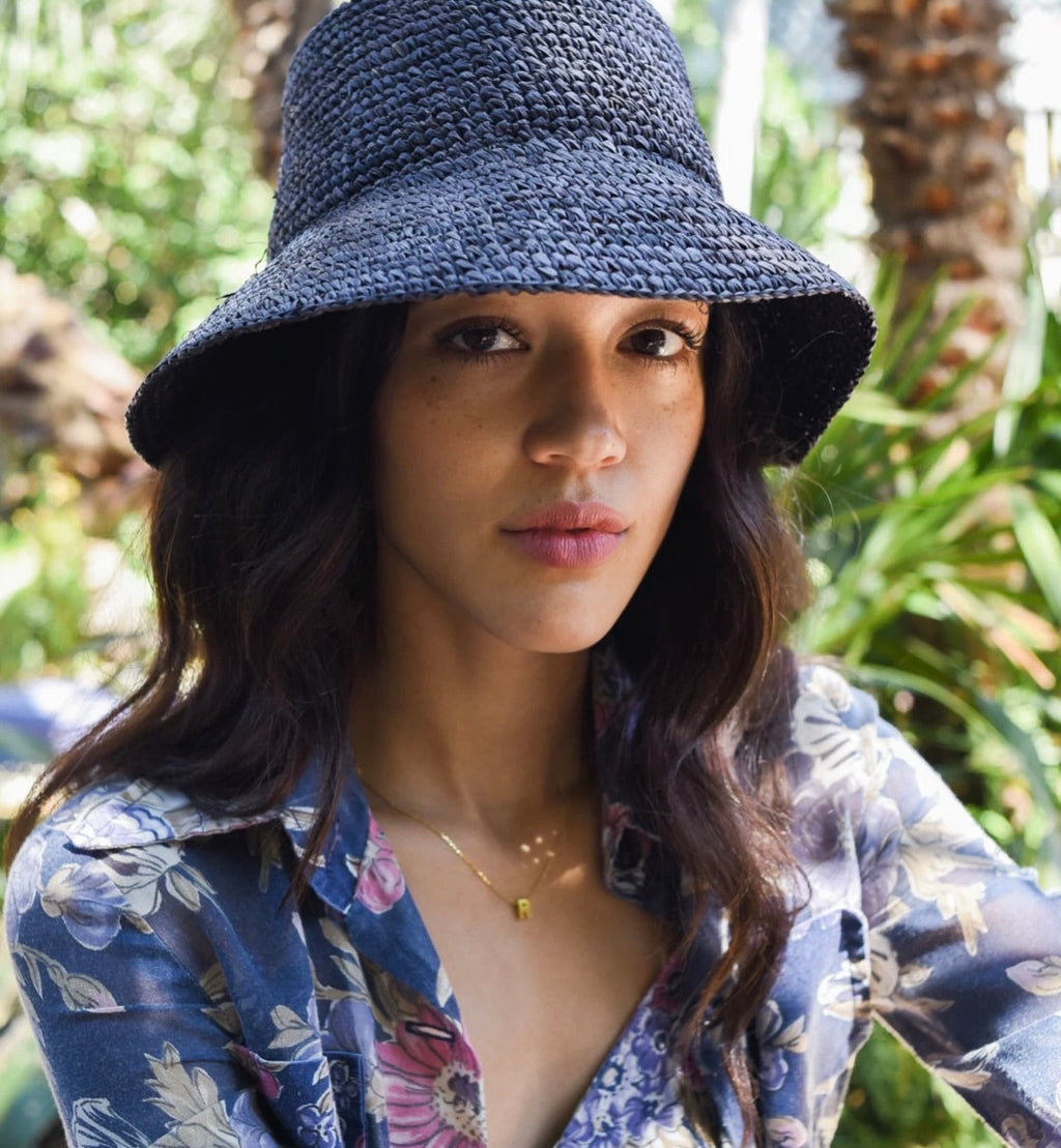 Midnight Blue Crocheted Foldable Telescope Bucket Hat