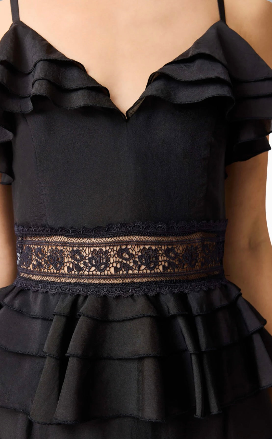 Black V-Tiered Organza