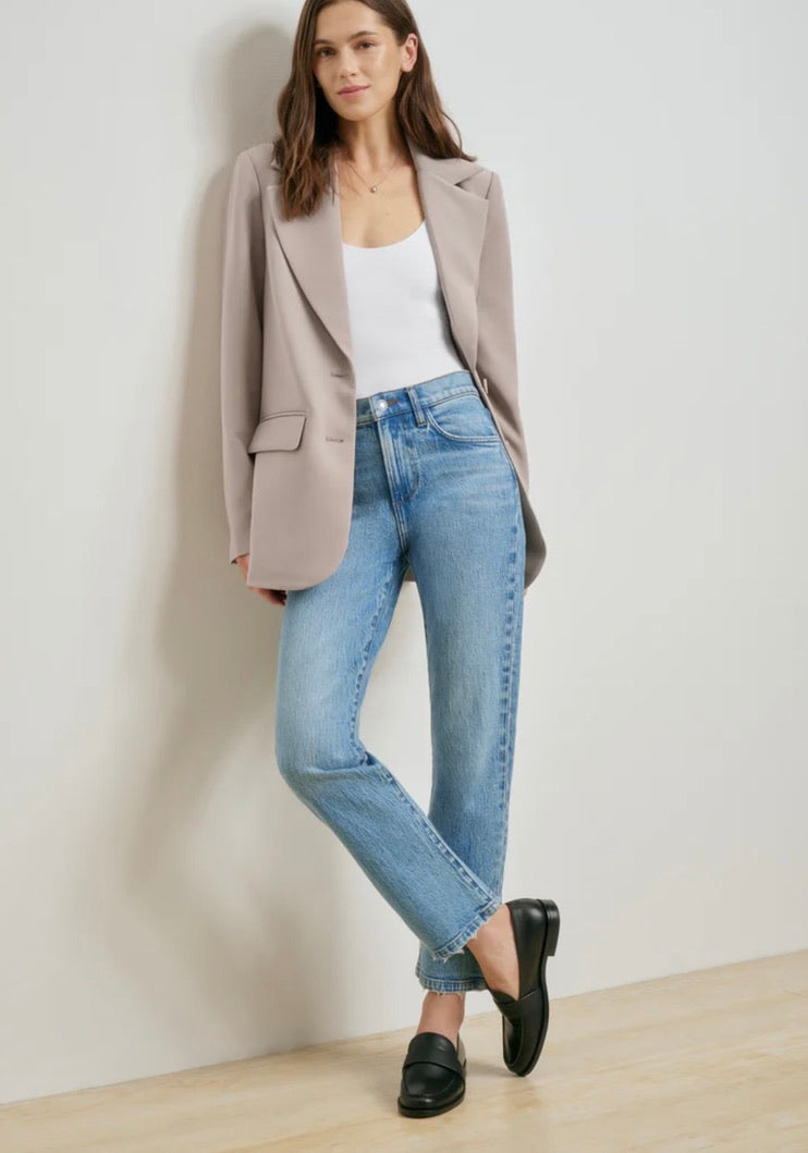 ‌Soft Taupe Covered Button Blazer