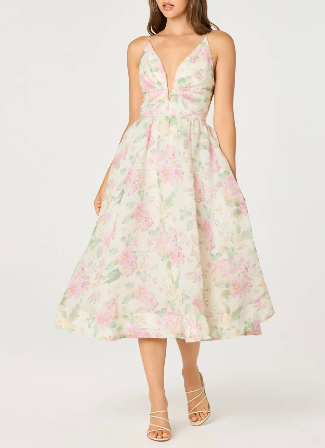 Pink Ivory Watercolor Floral Midi Dress