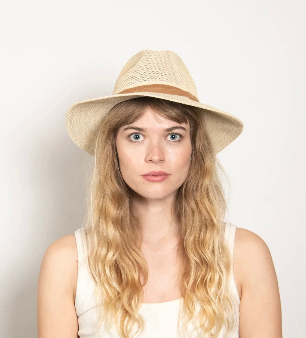 Lightweight Rebound-Form Straw Hat with Leather Trim & Ventilated Weave