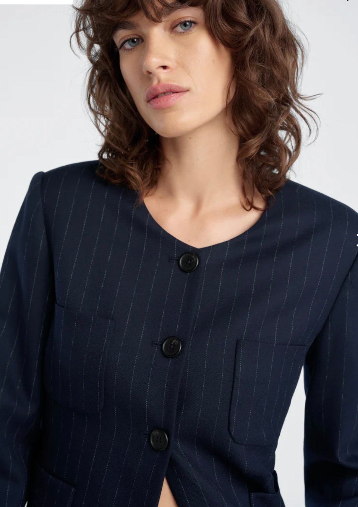 ‌Navy Pinstripe Sculpted Blazer