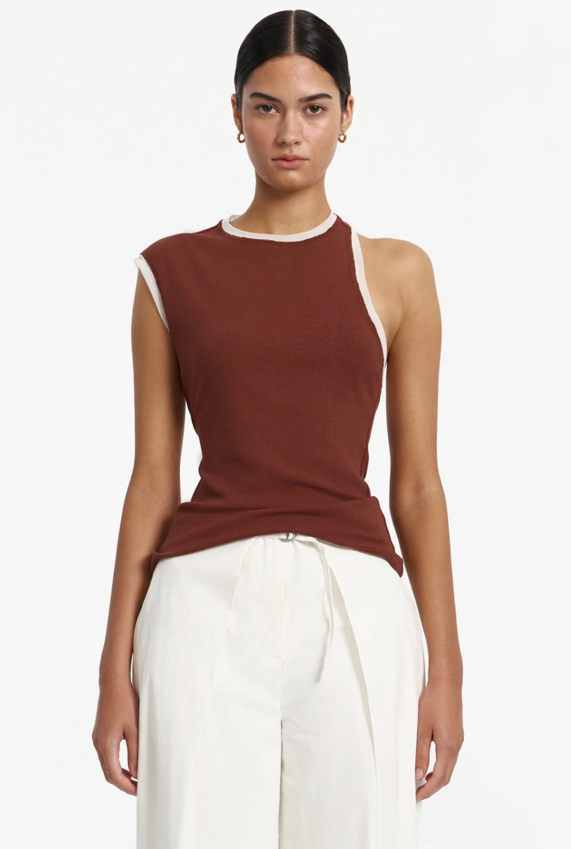 Diagonal Strapping with Contrast Binding Pullover