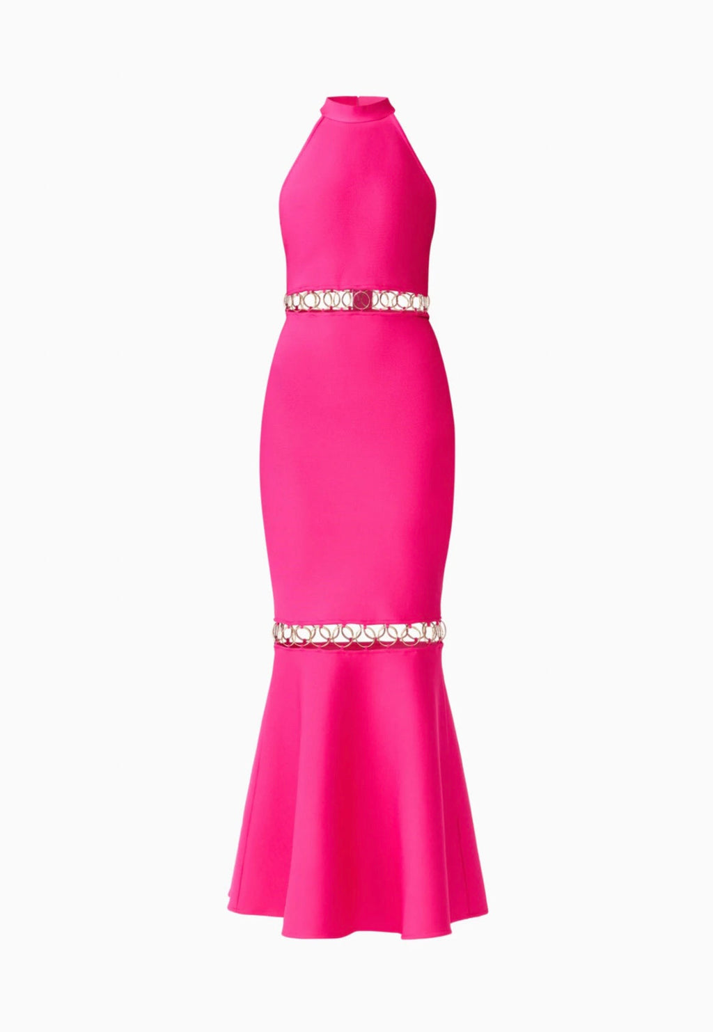 Raspberry Pink High-Stretch Halter Backless Gown