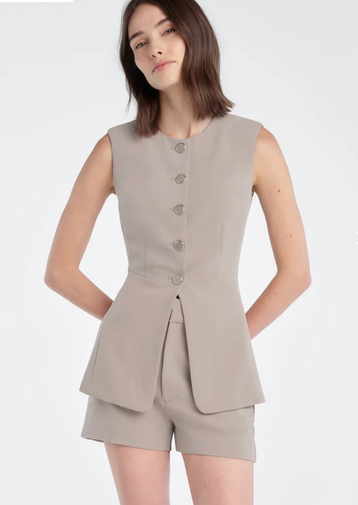 Soft Taupe Exposed Button Vest