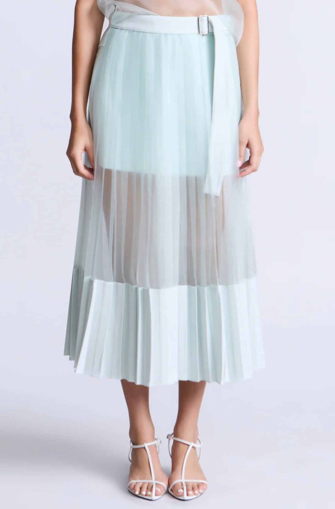 Aqua Pleated Midi Skirt