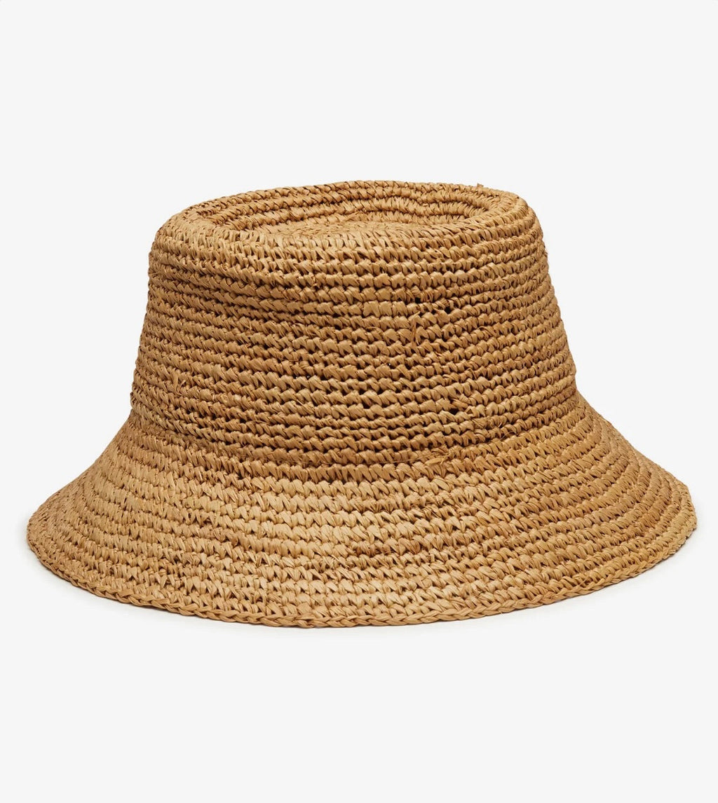 Camel Hand-Crocheted Raffia Straw Telescope Crown Bucket Hat
