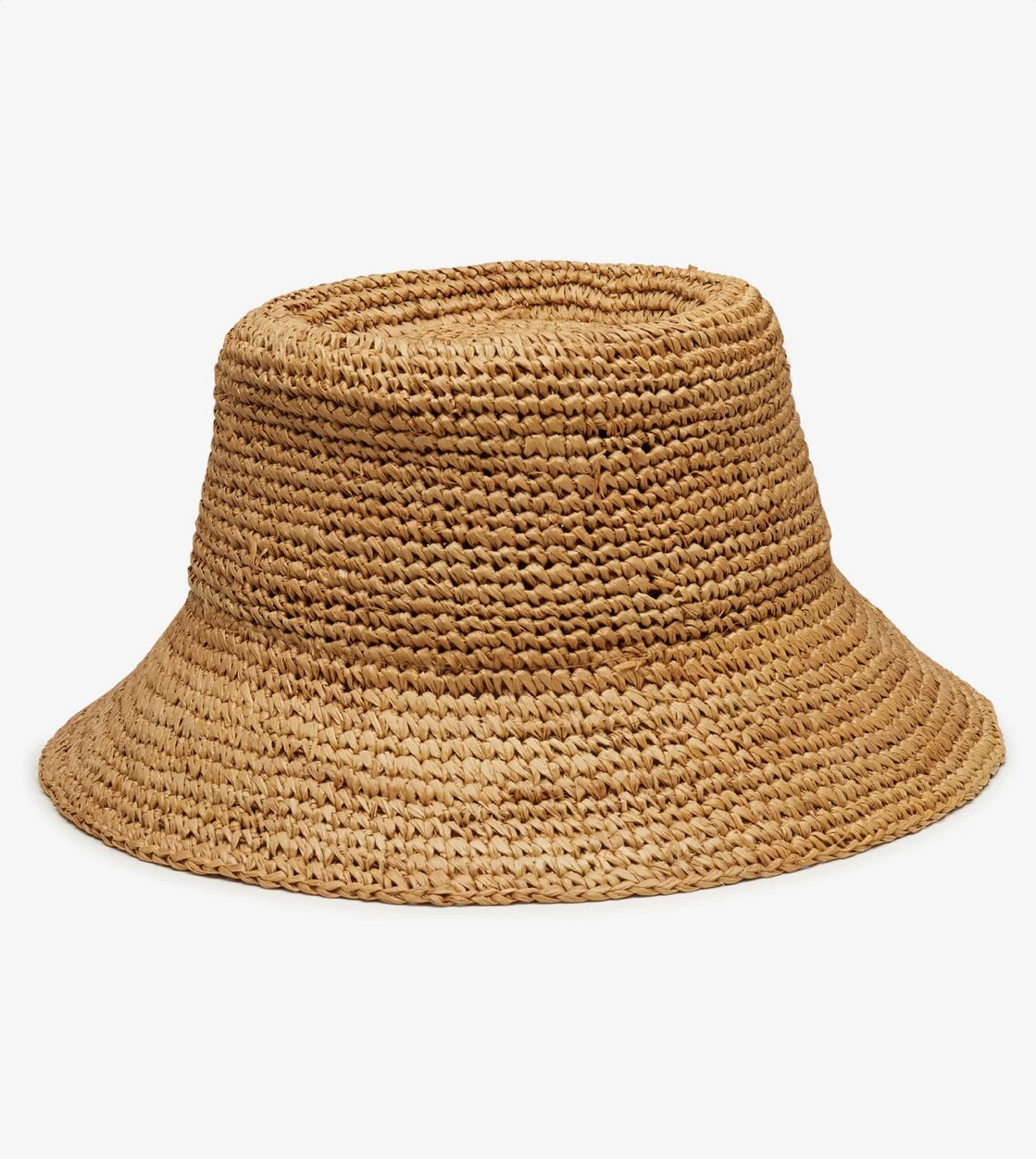 Camel Hand-Crocheted Raffia Straw Telescope Crown Bucket Hat