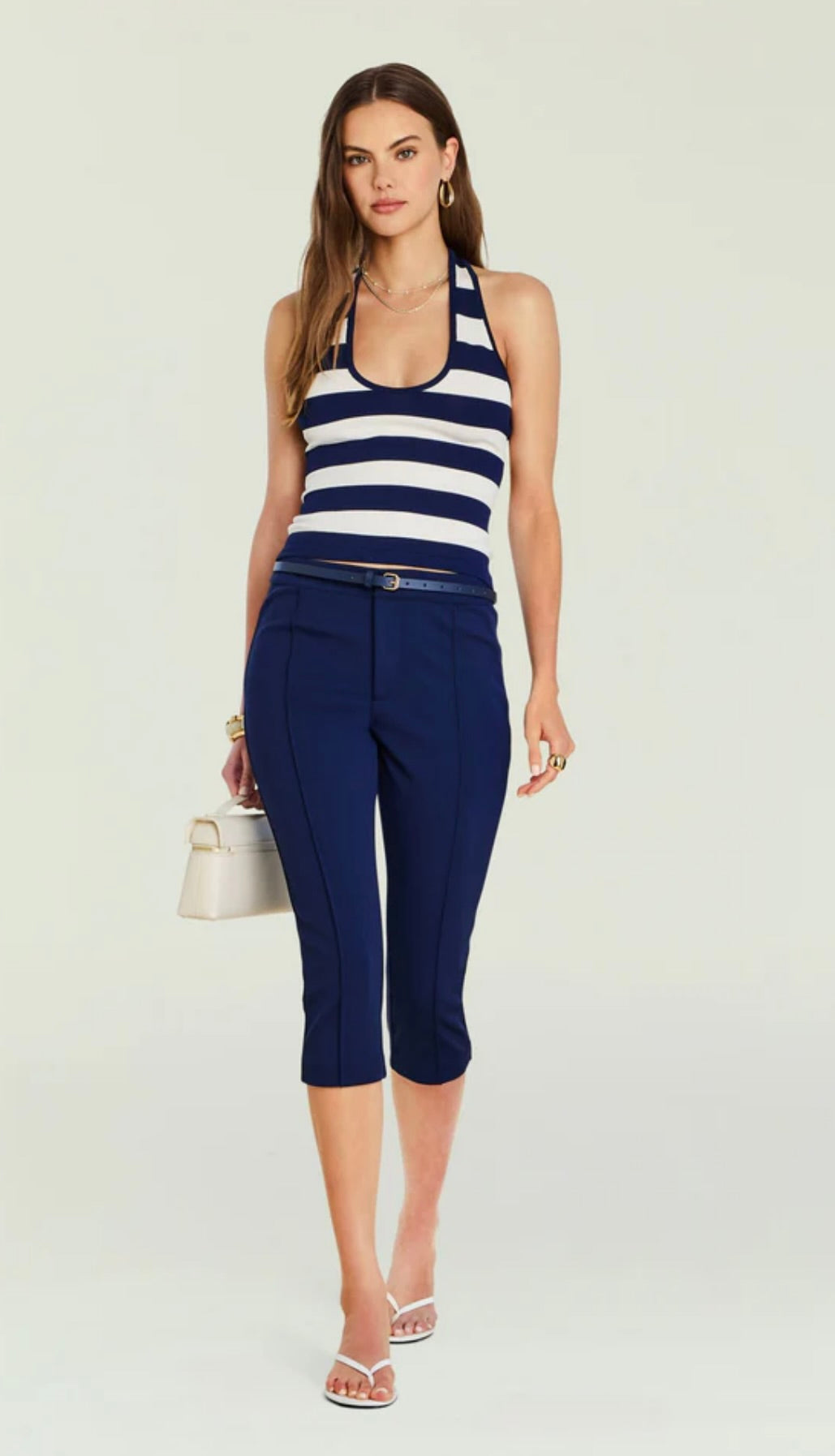 Striped Halter-Neck Fluid Silhouette Tank
