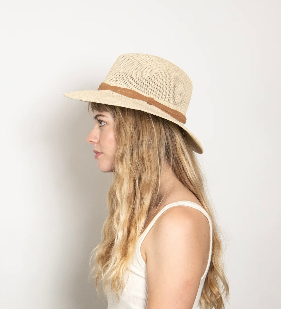 Lightweight Rebound-Form Straw Hat with Leather Trim & Ventilated Weave