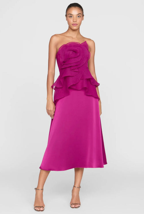 Below-Knee Double-Faced Satin Cascading Gown