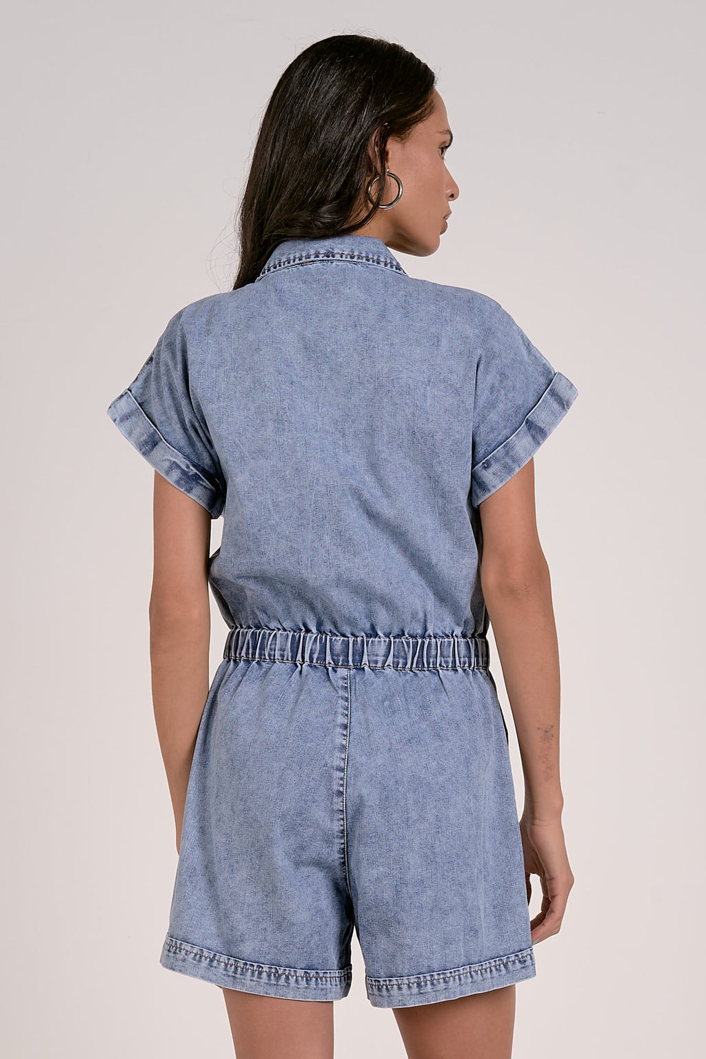 ‌Denim Zipper Belted Romper