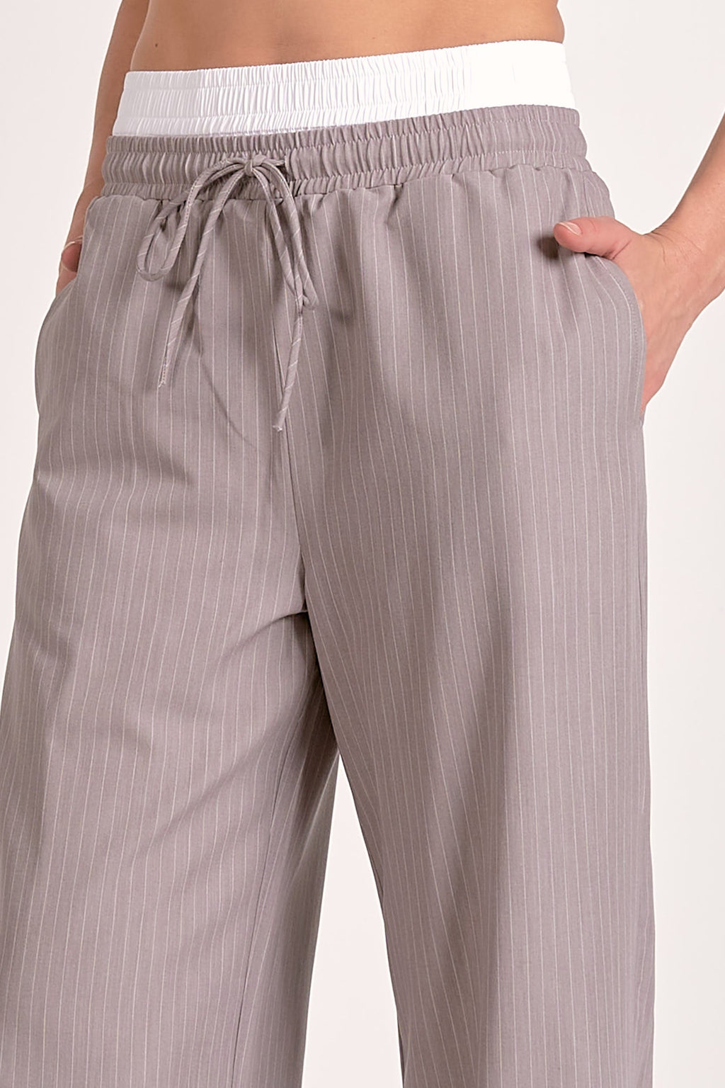 Grey Stripe Elegance Wide-Leg Trousers