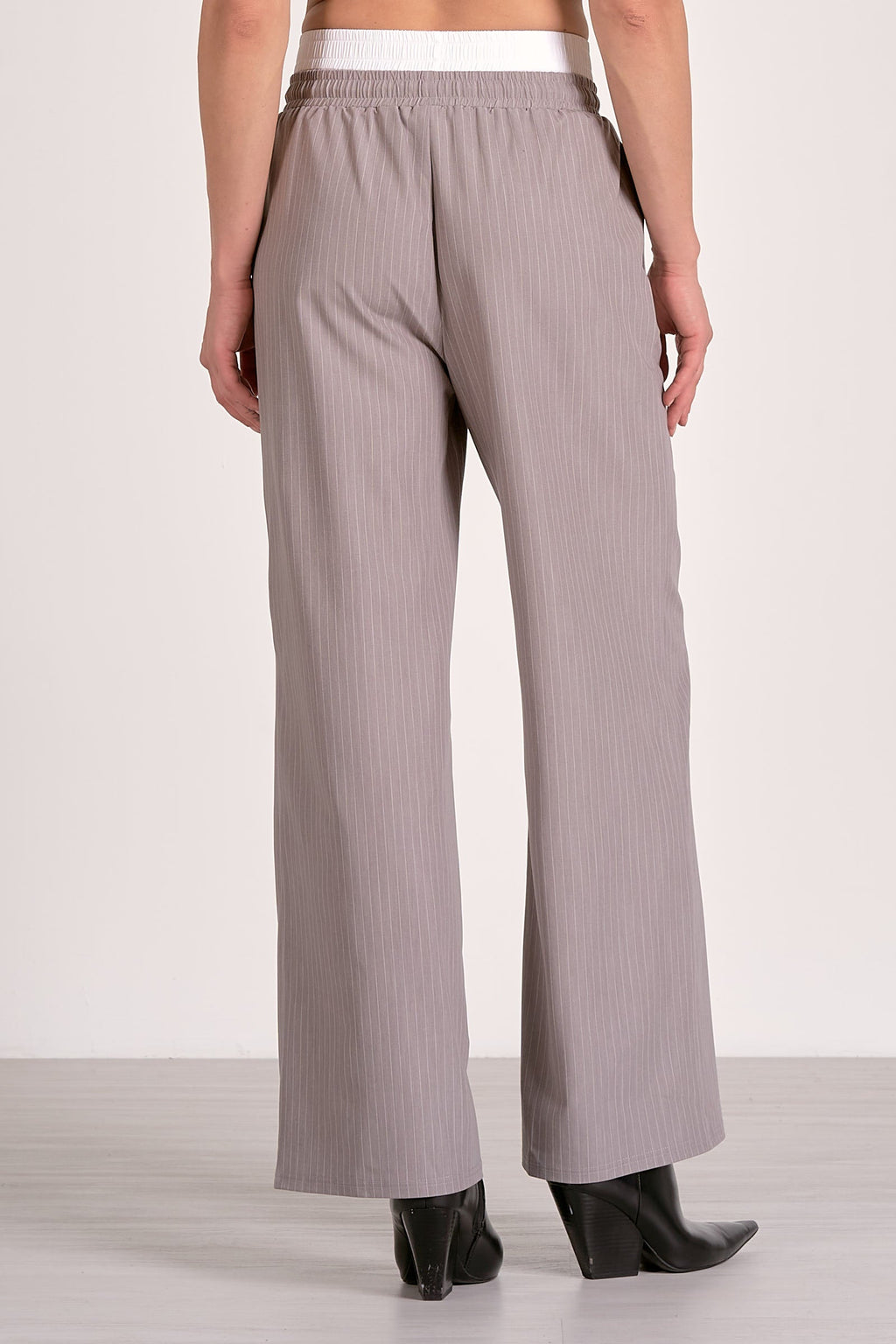 Grey Stripe Elegance Wide-Leg Trousers