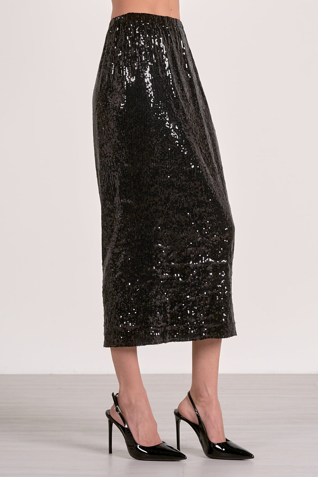 Black Mid-Rise Sequin Maxi