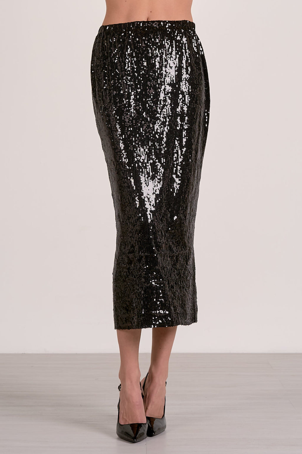 Black Mid-Rise Sequin Maxi