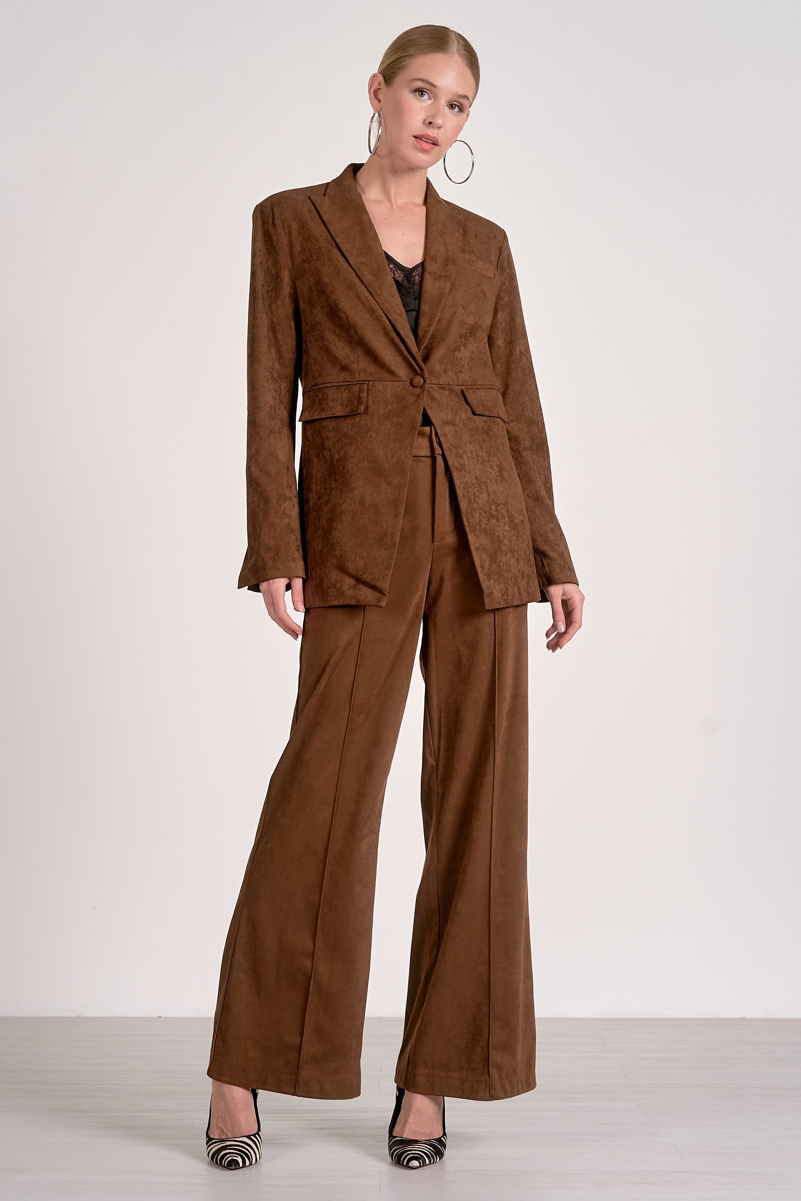 ‌High-Waist Draped Faux Suede