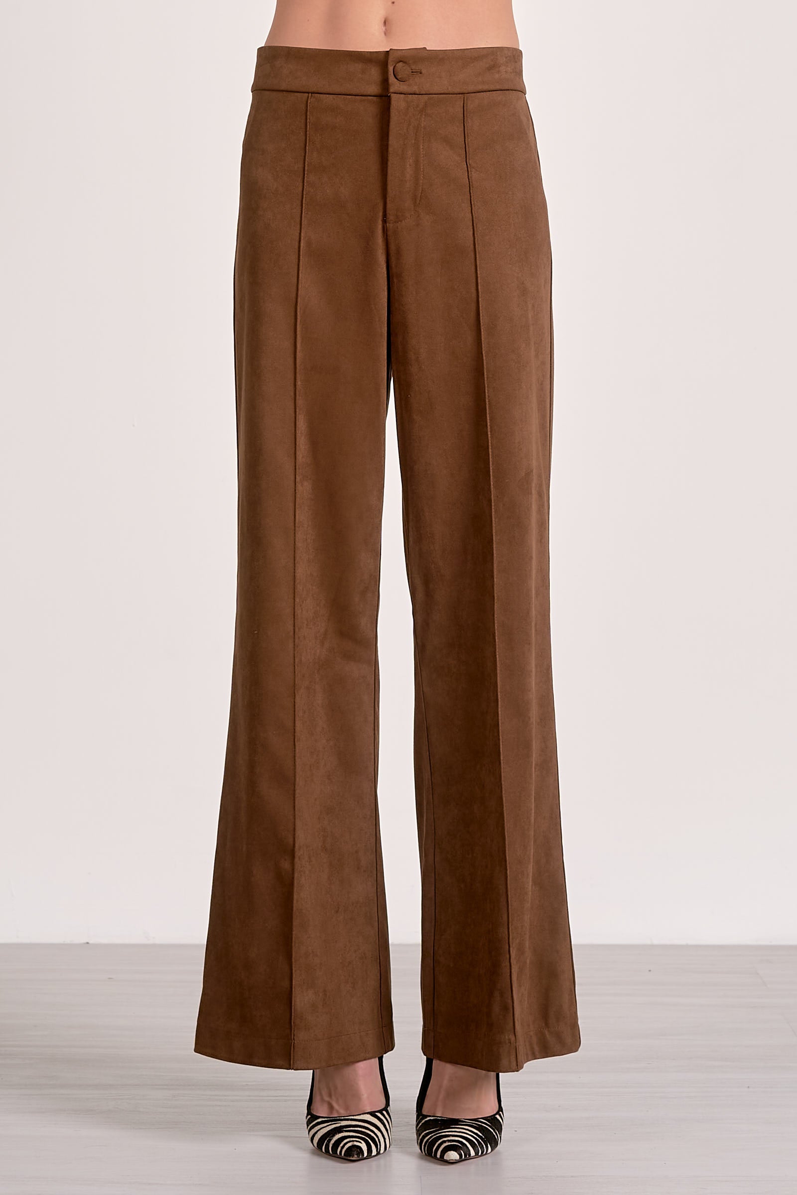 ‌High-Waist Draped Faux Suede