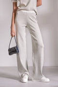 Grey White Cotton Ribbed Knit Lounge Pants