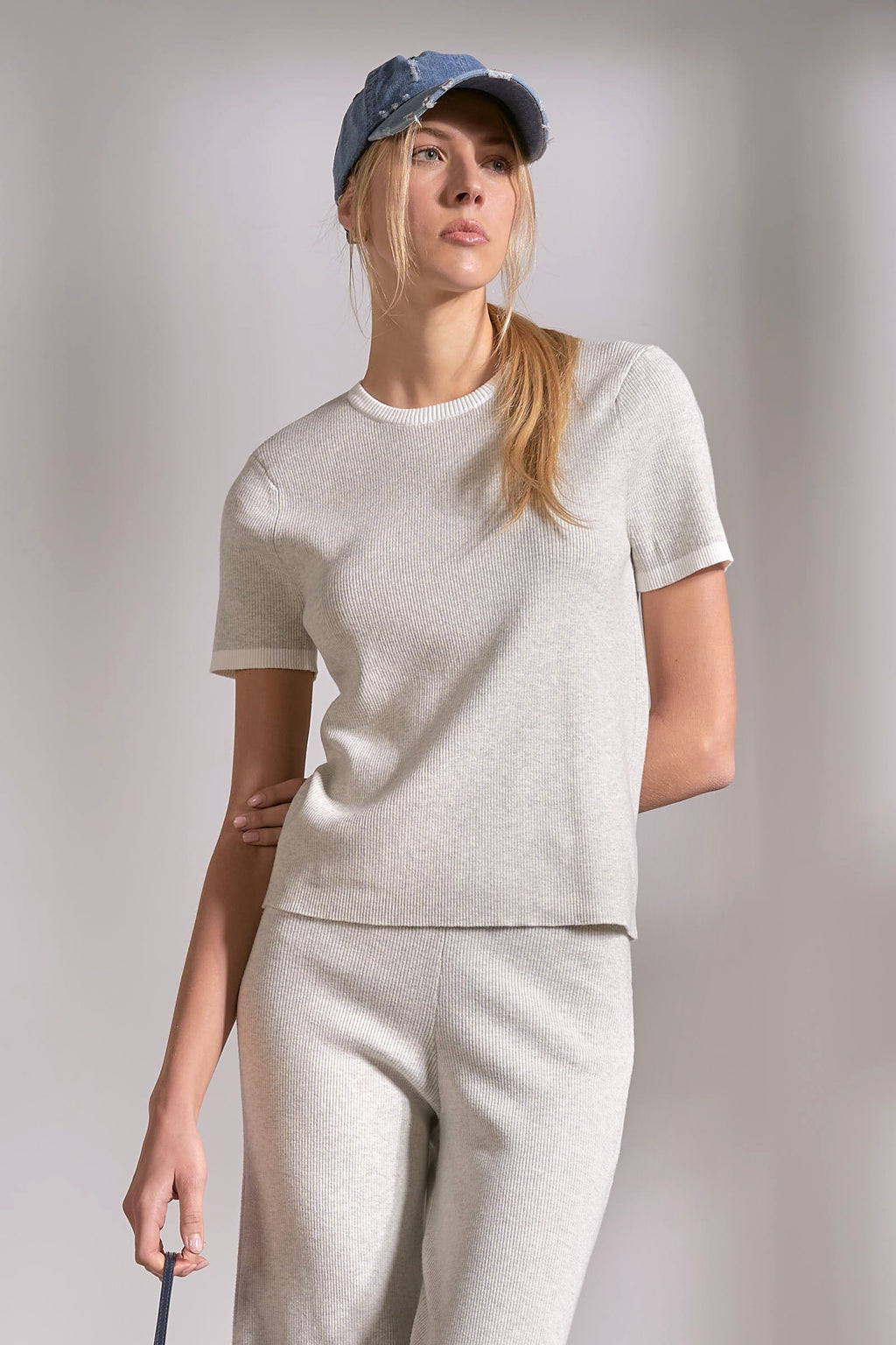 ‌Grey White Contrast Trim Top