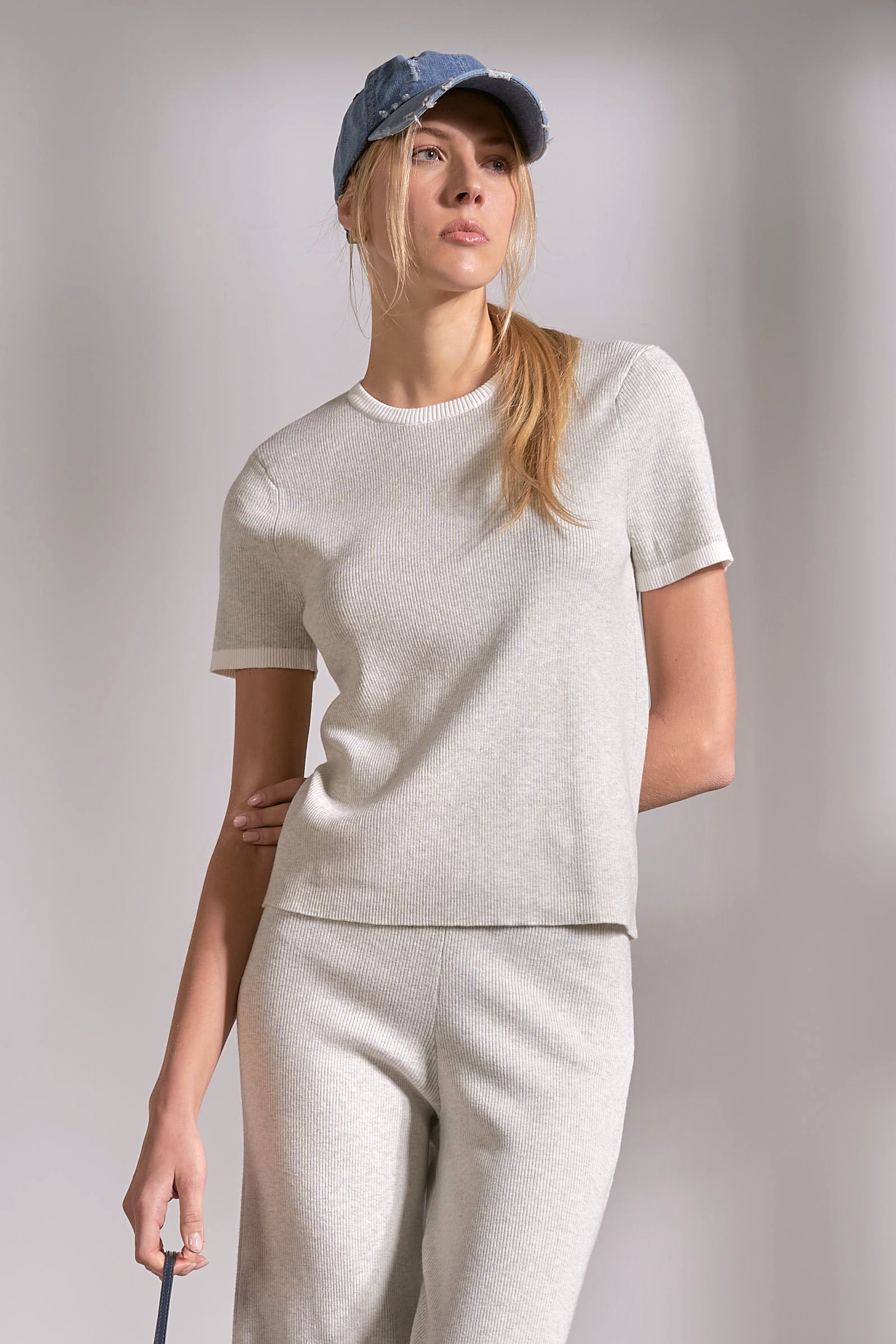 ‌Grey White Contrast Trim Top