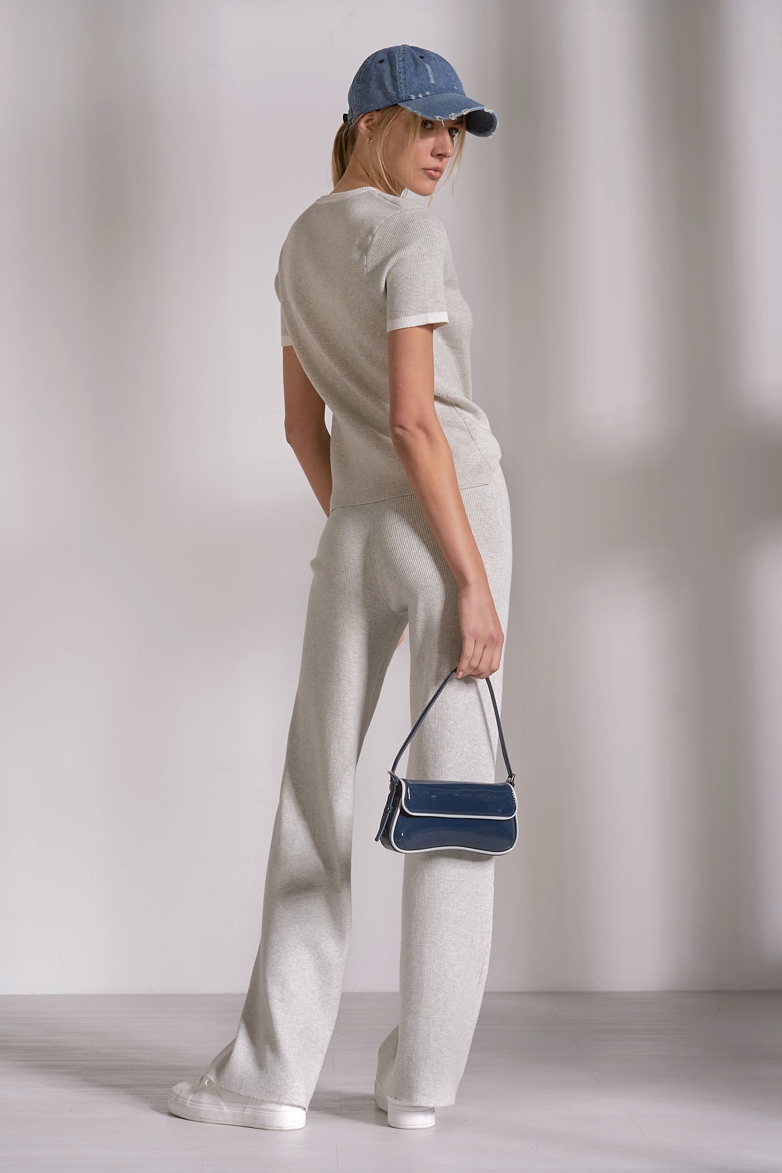 ‌Grey White Contrast Trim Top