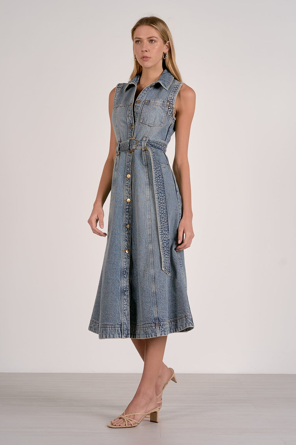 Denim Button Midi Dress