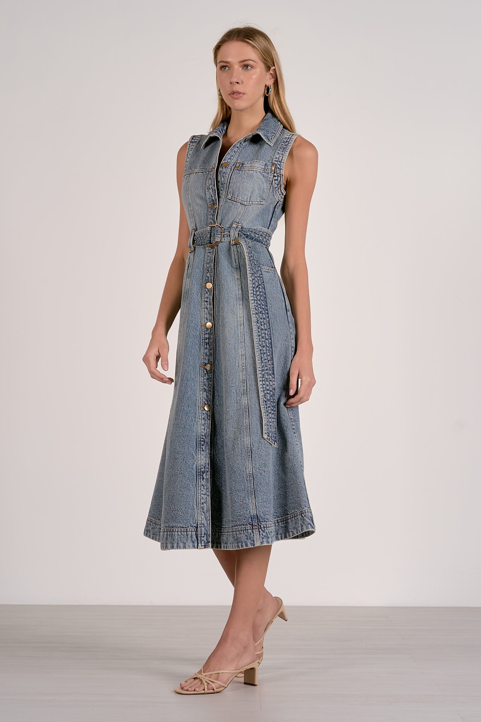 Denim Button Midi Dress