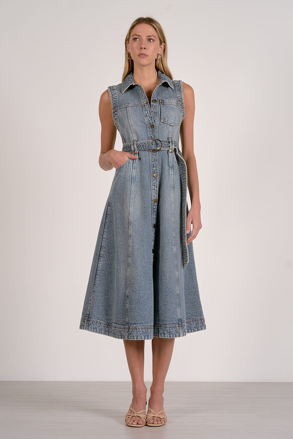 Denim Button Midi Dress