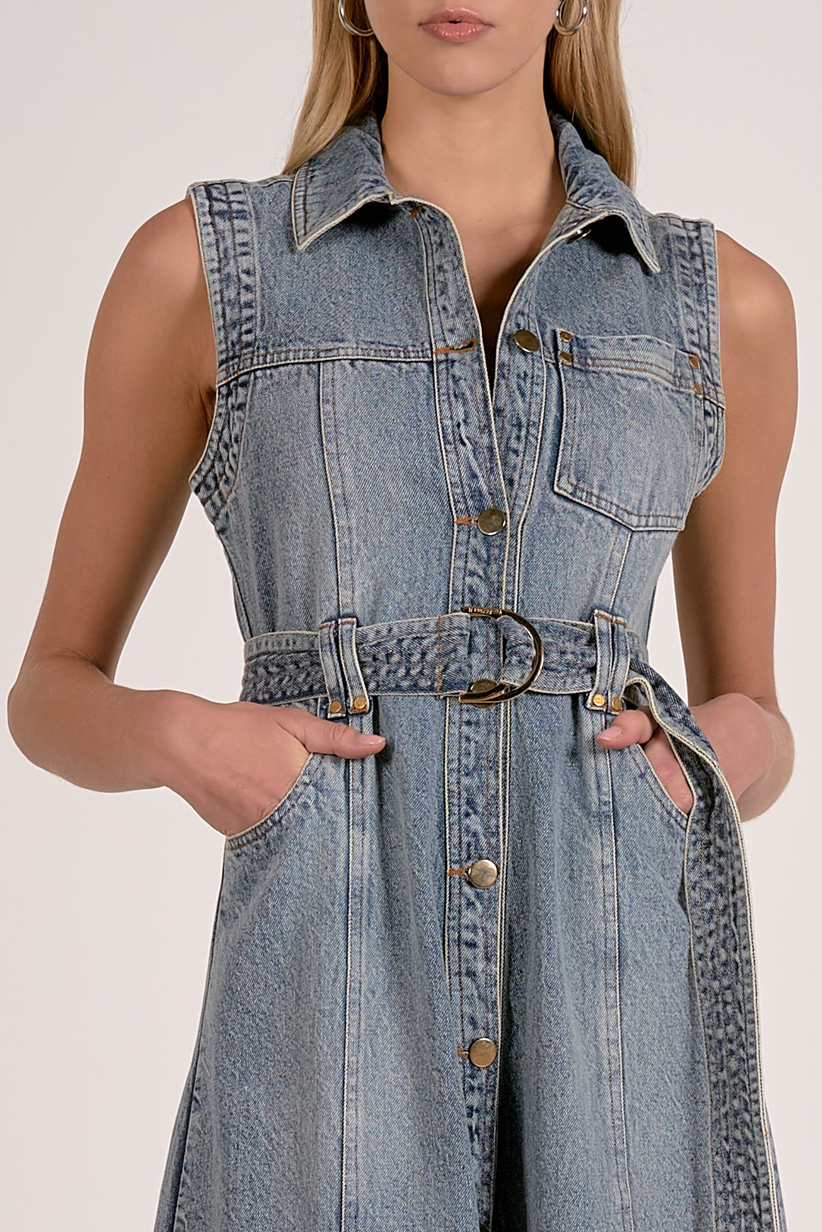 Denim Button Midi Dress