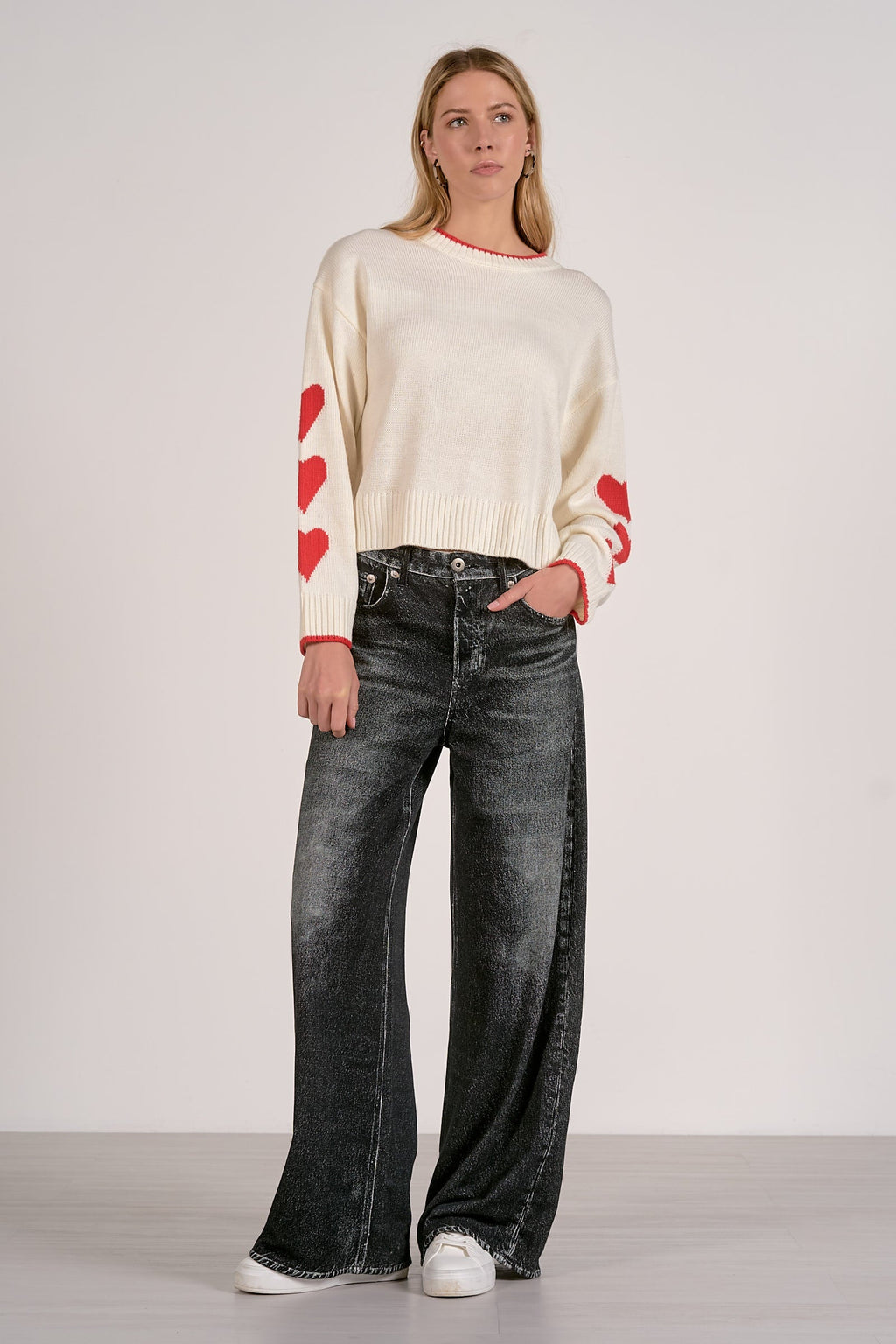 ‌Off White Heart Sleeve Sweater