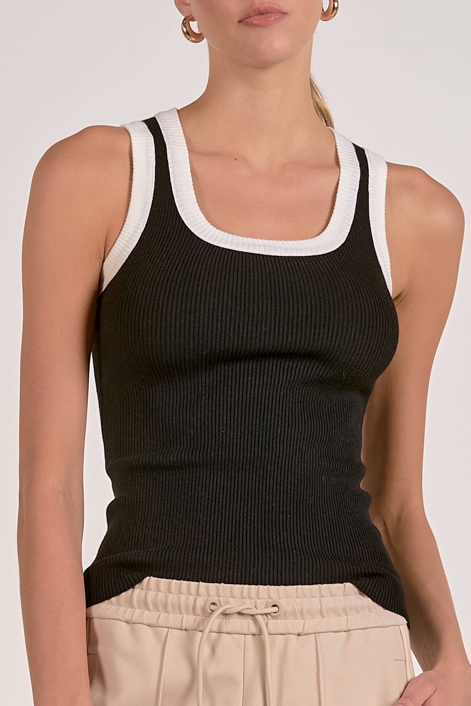 Black White Contrast Trim Tank