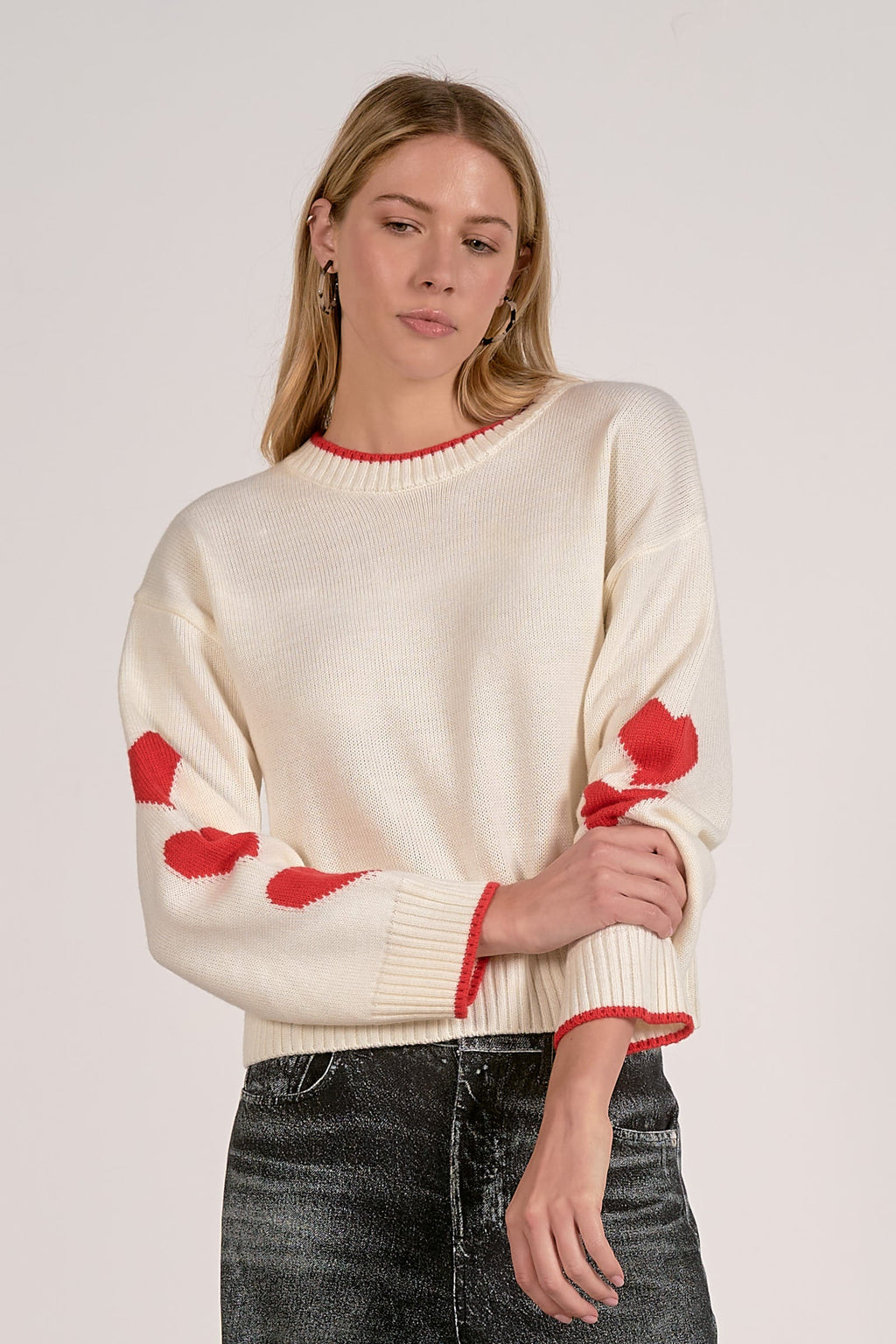 ‌Off White Heart Sleeve Sweater