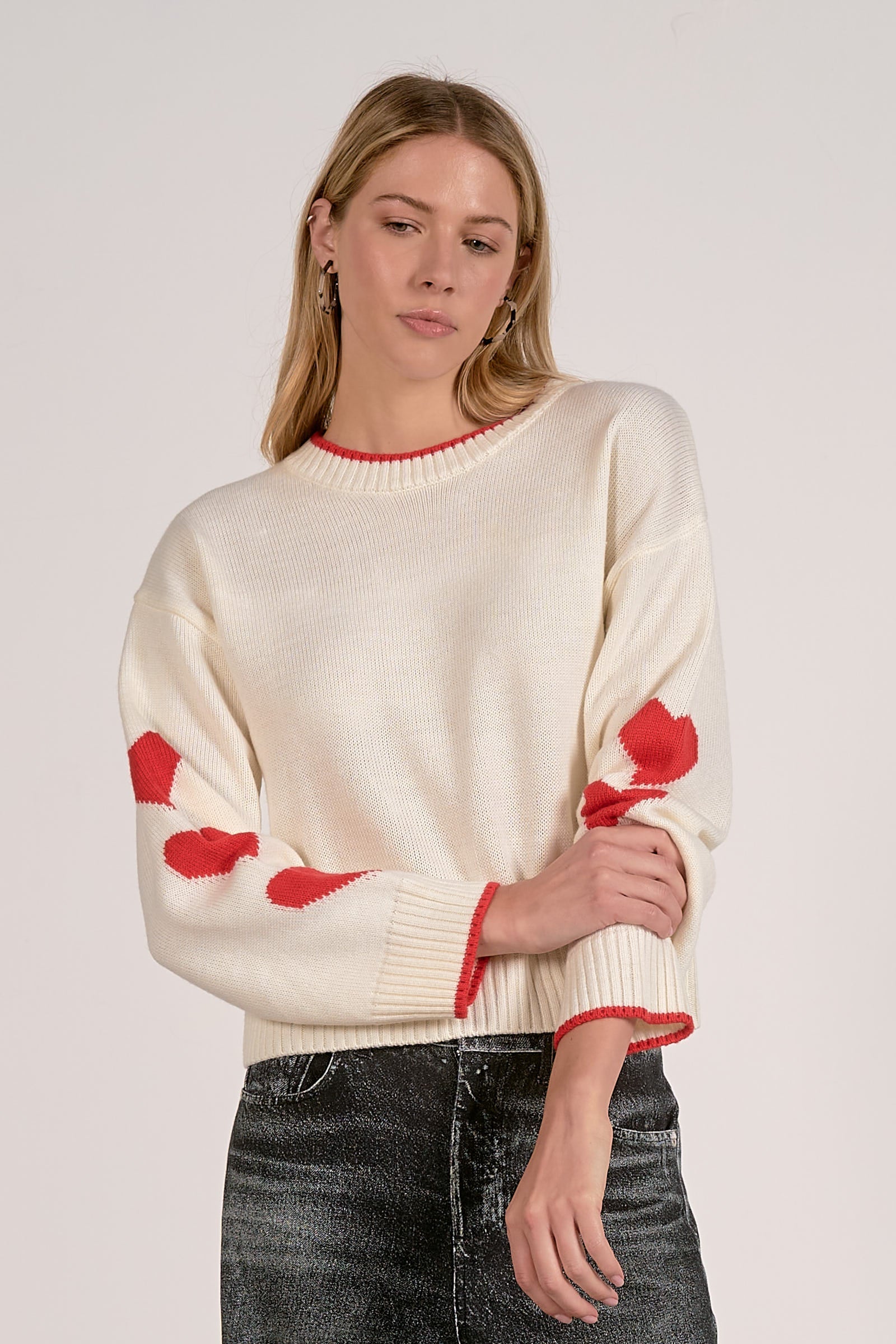 ‌Off White Heart Sleeve Sweater