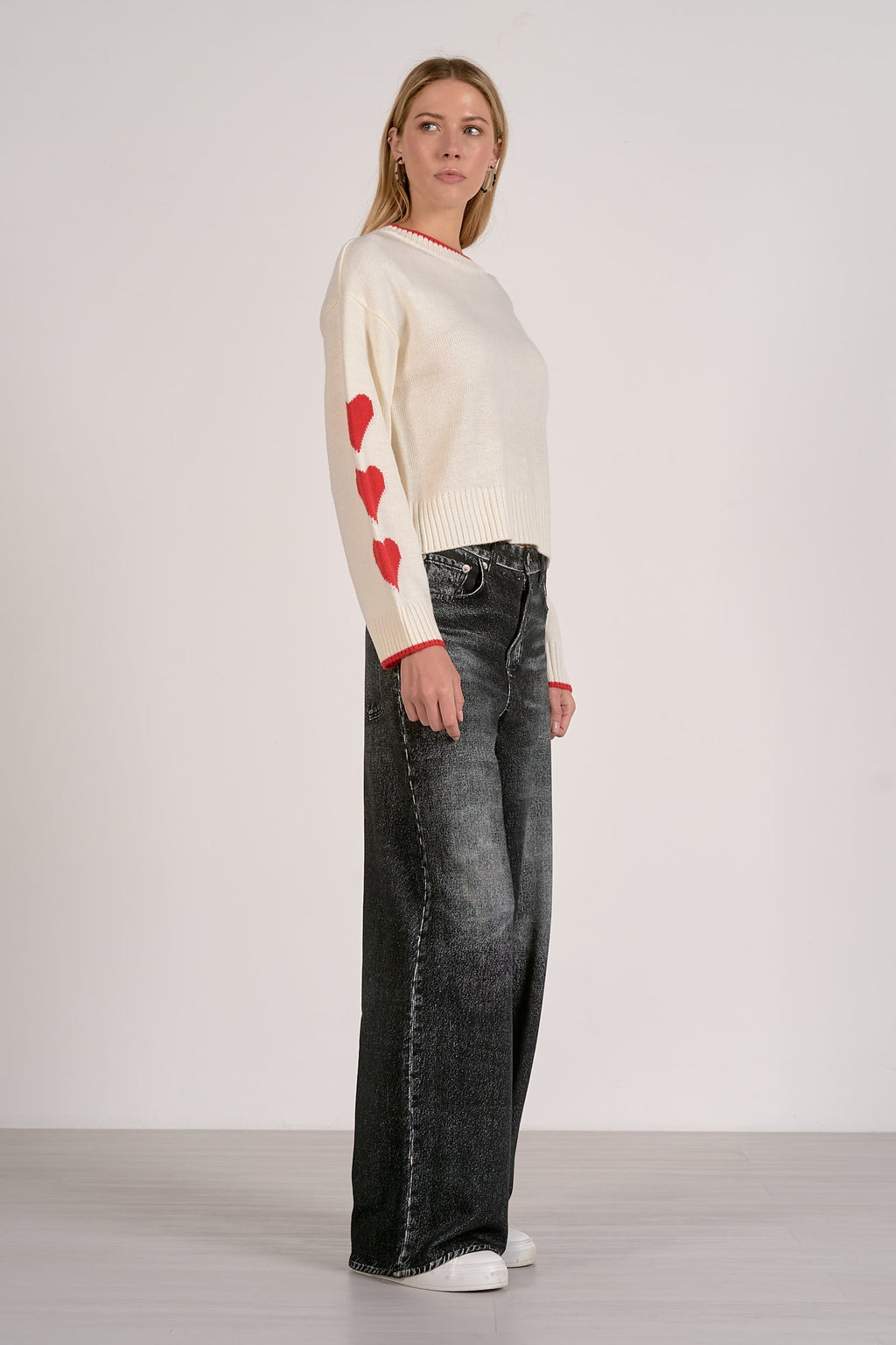 ‌Off White Heart Sleeve Sweater