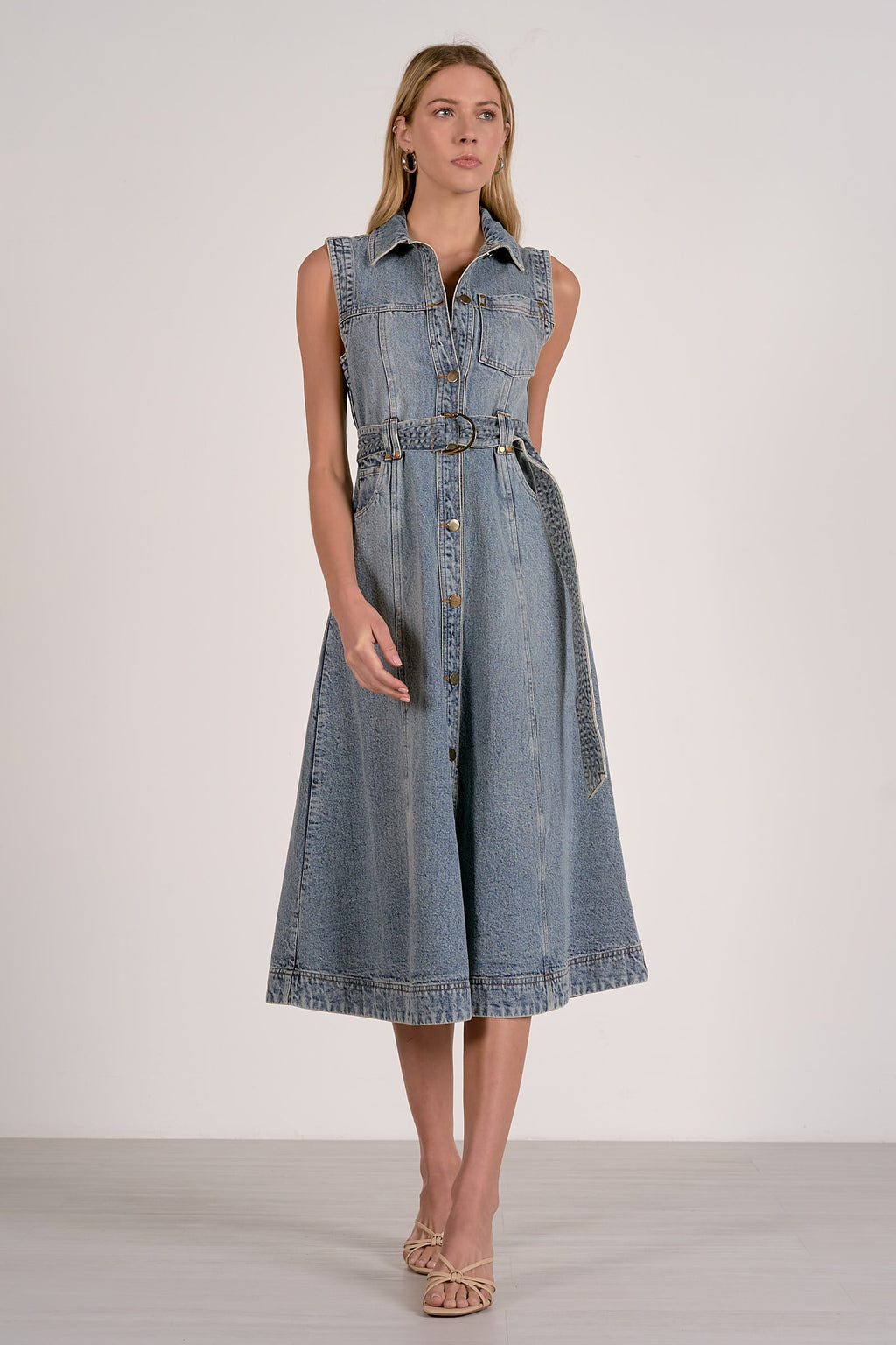 Denim Button Midi Dress