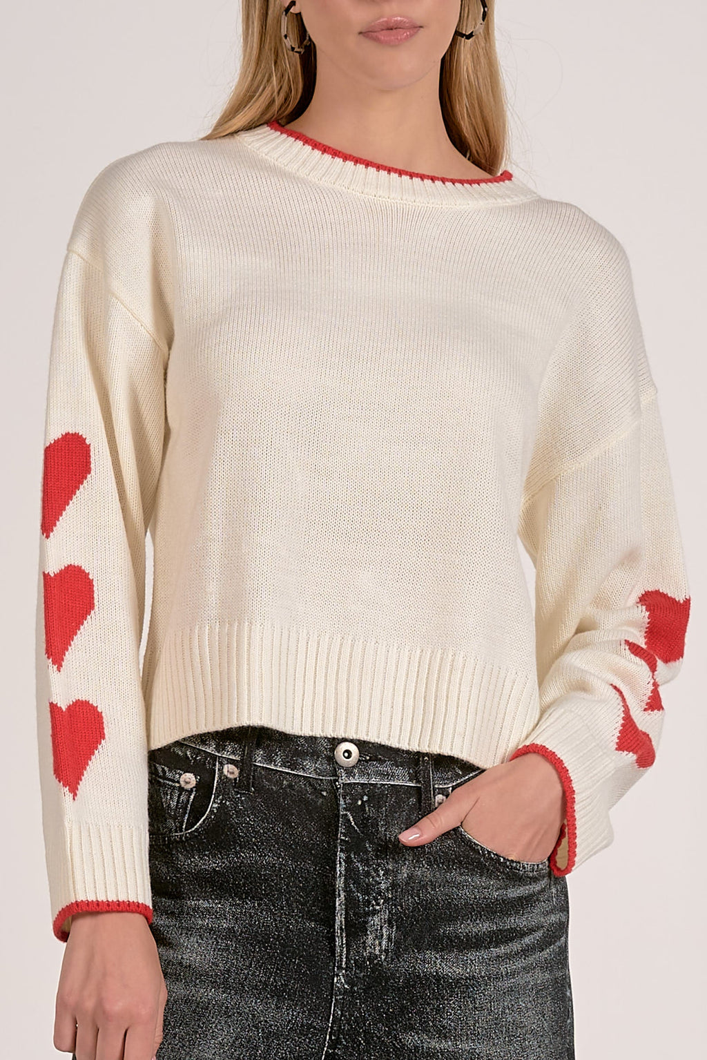 ‌Off White Heart Sleeve Sweater