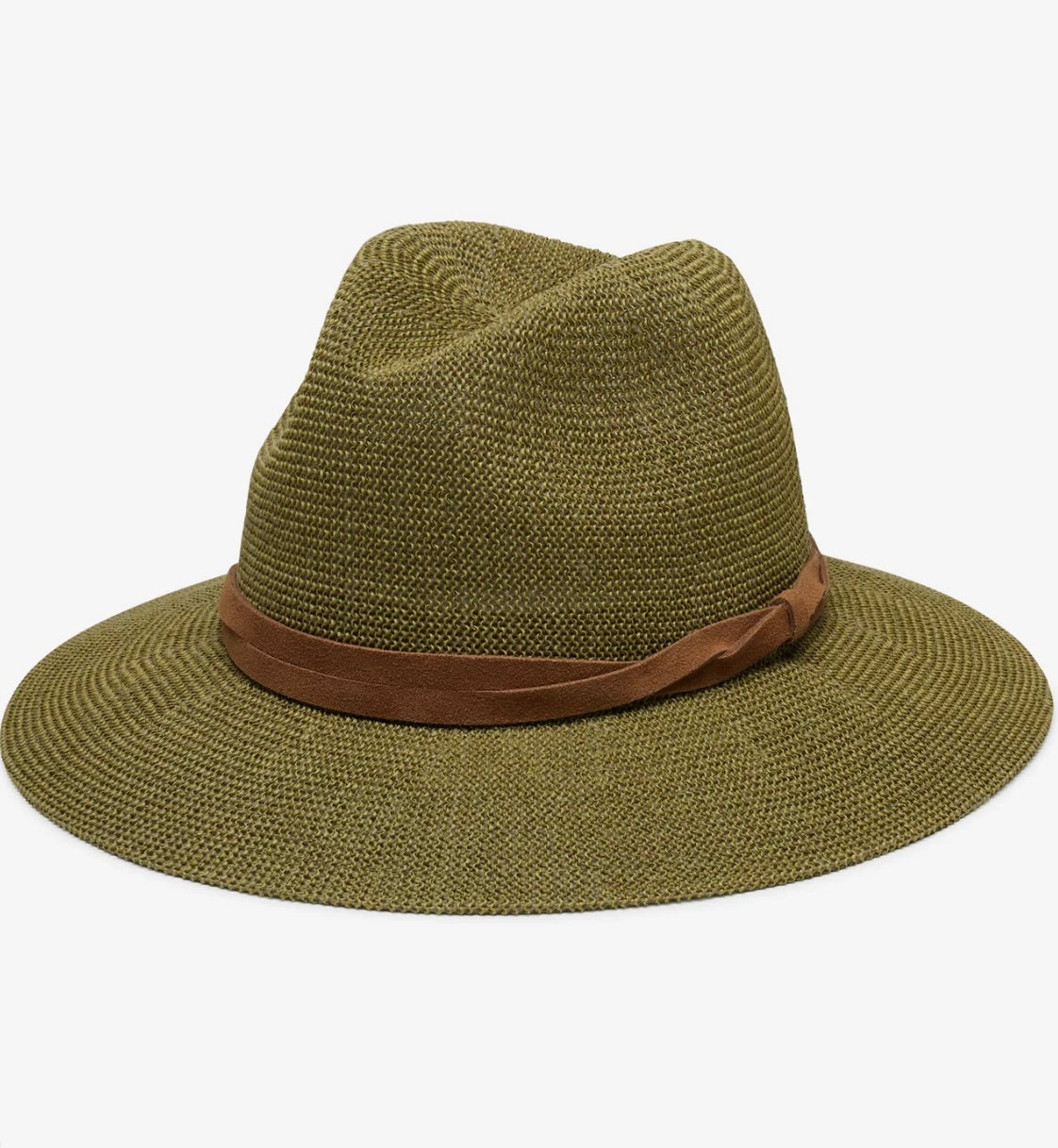Sage Suede-Trim Foldable Panama Straw Hat