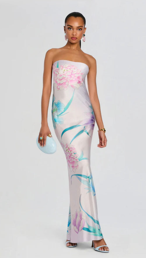 Beija Flor Strapless Silk Dress