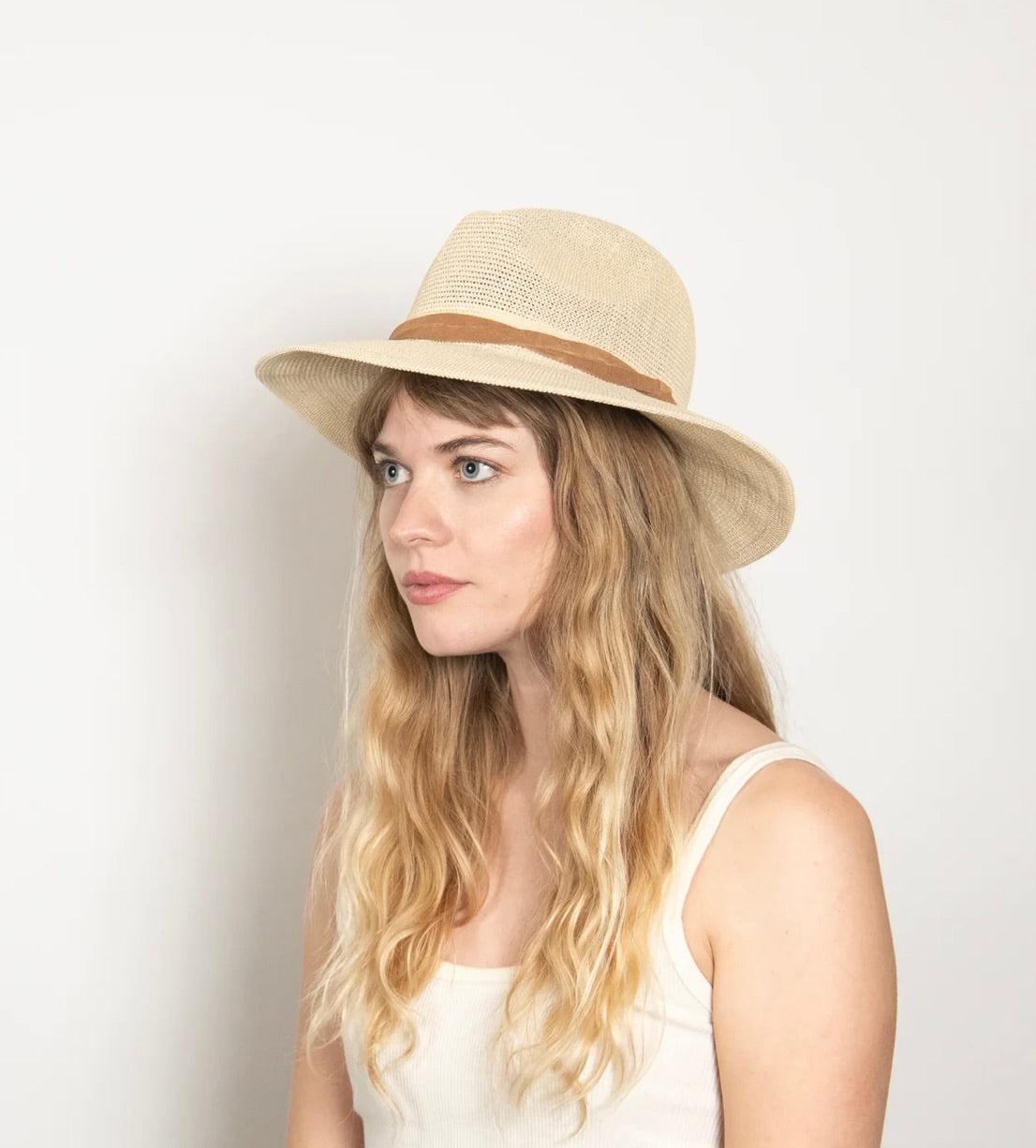 Lightweight Rebound-Form Straw Hat with Leather Trim & Ventilated Weave