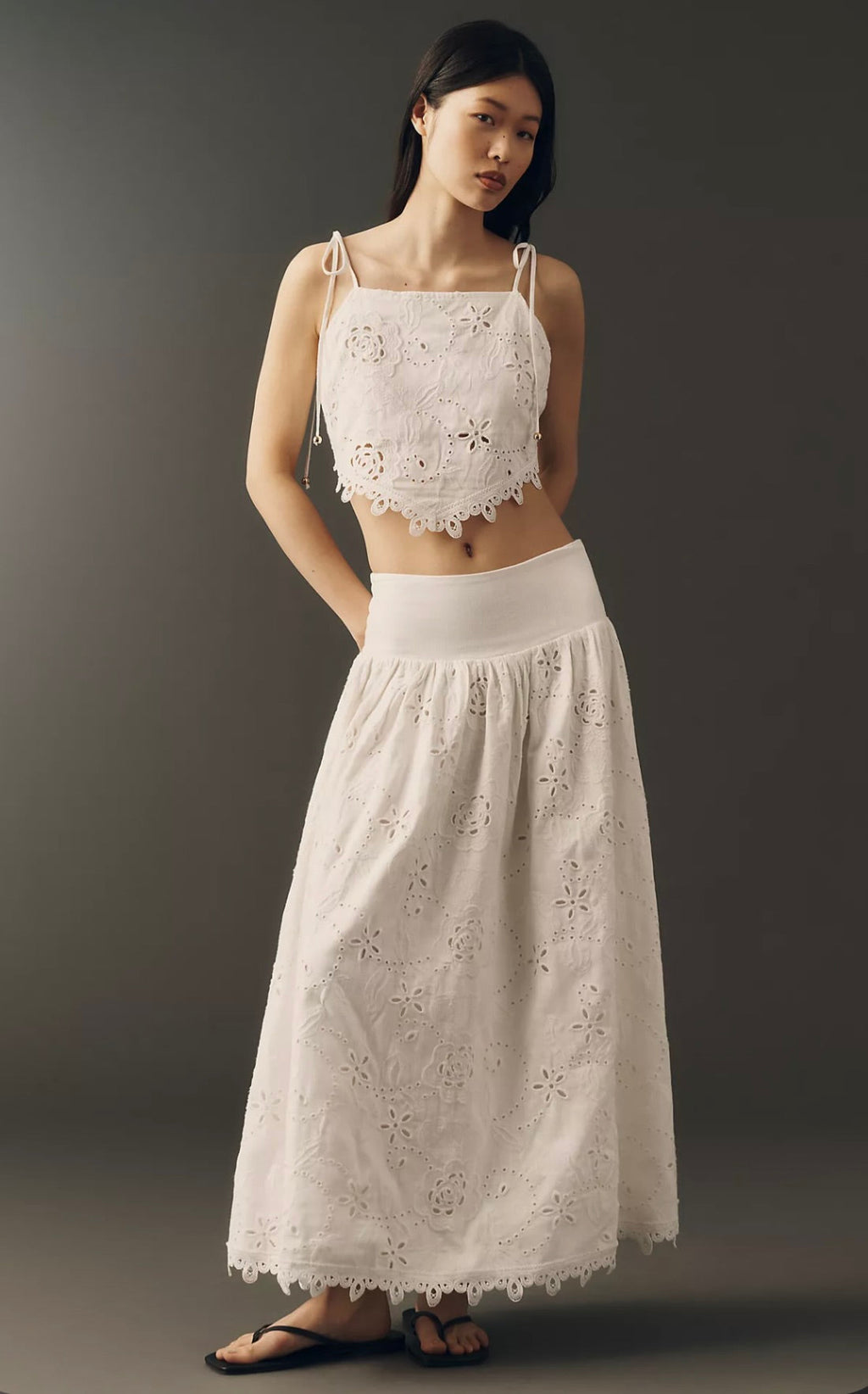 White Lace-Trimmed Adjustable Spaghetti Strap Crop Top