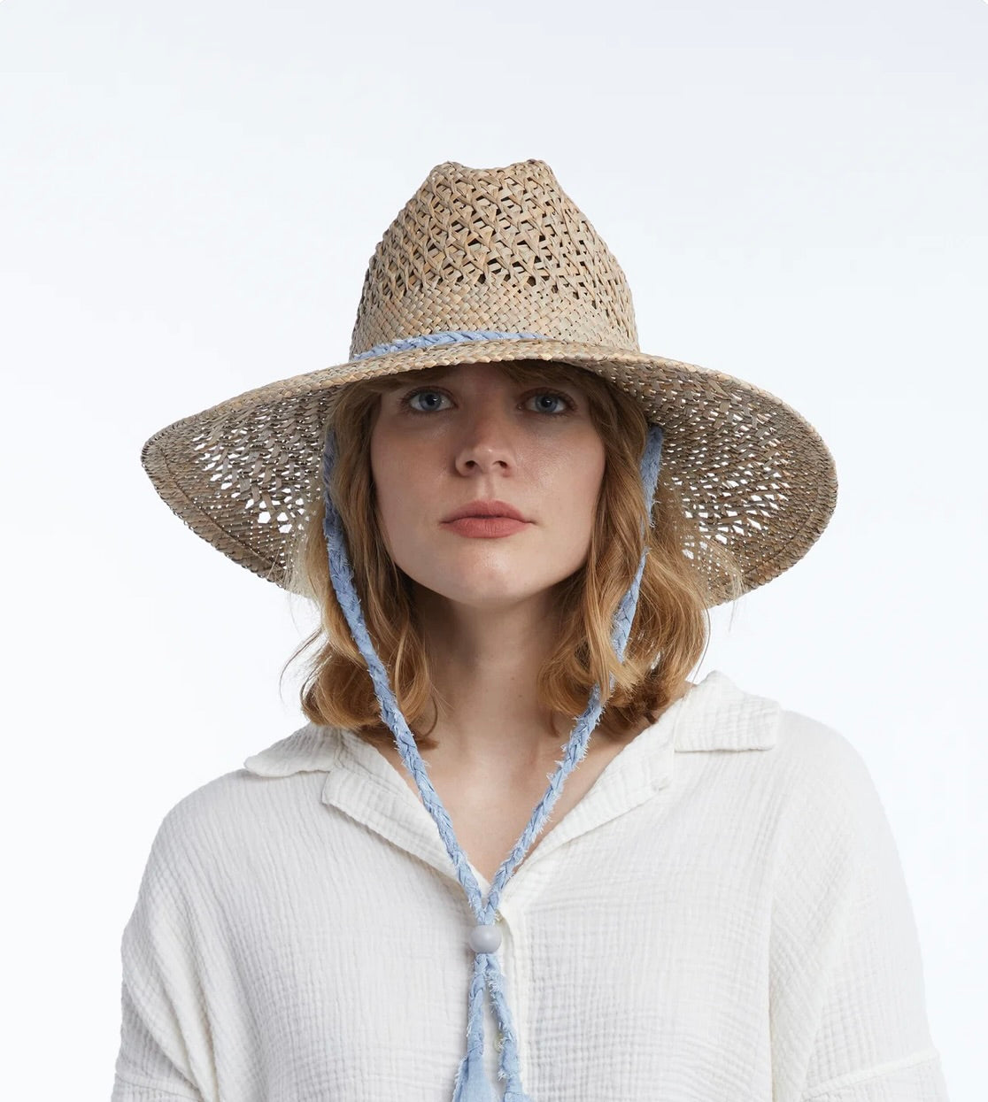 Cotton Voile-Braided Strap with Wooden Bead Structured Sun Hat