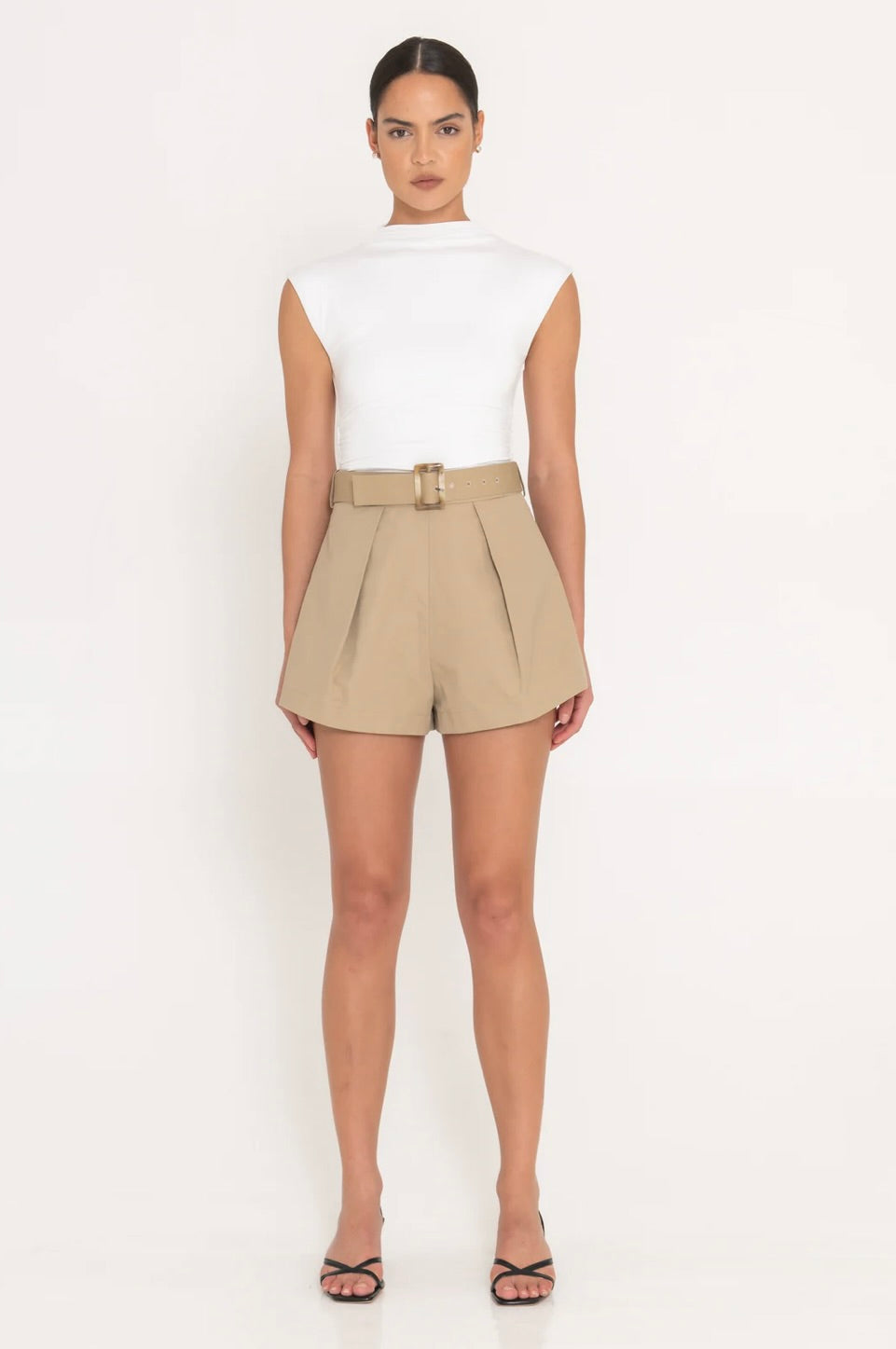Camel High-Waist A-Line Shorts