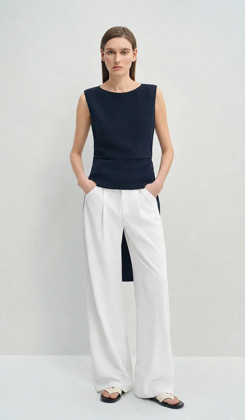 Navy Silky Stretch High-Low Tank