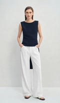 Navy Silky Stretch High-Low Tank