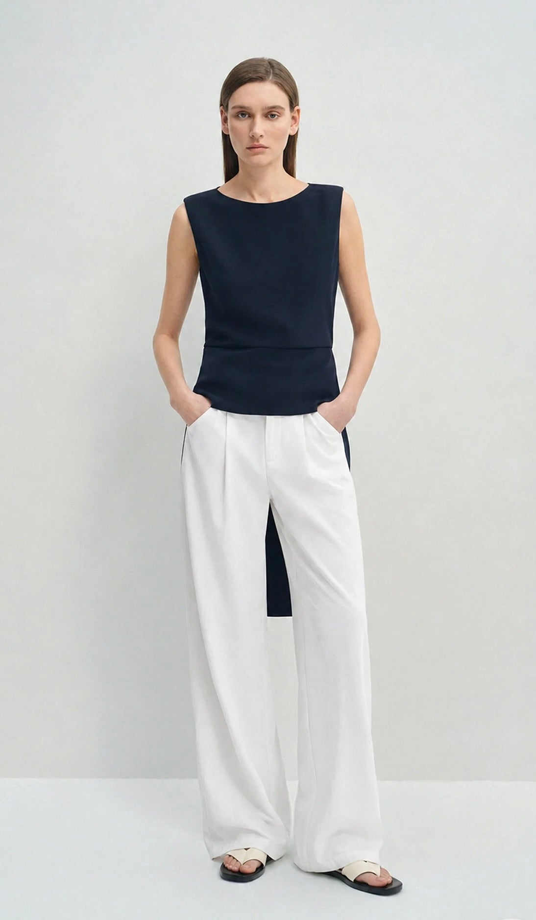 Navy Silky Stretch High-Low Tank