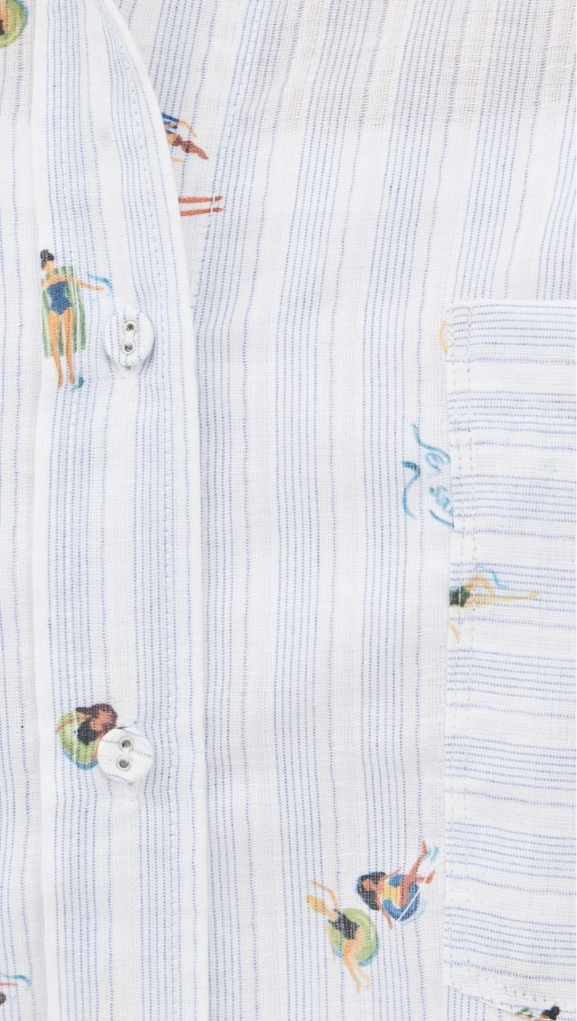 White Blue Multi Stripe Cotton-Polyester Button-Up Shirt