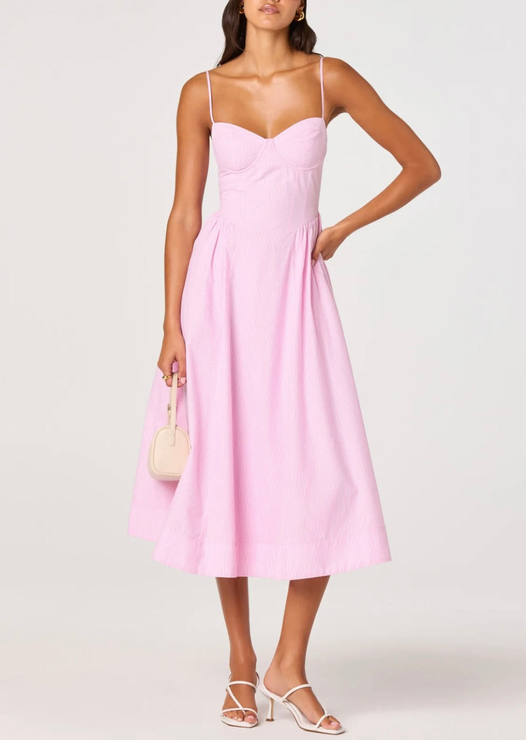 Pink Stripe Sweetheart-Boned Midi Dress